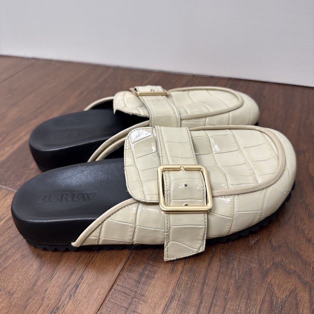 J. Crew Italian Leather Croc Embossed Loafer Clog Womens 7‎ Marlow Mule Cream